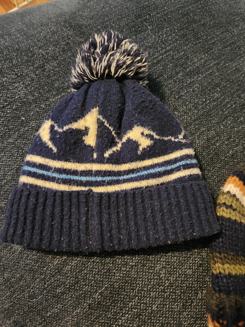 Kids Navy & Multicolor Knit Pom Pom Beanie Set